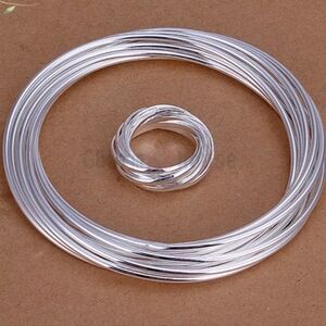 Sterling Silver Bangle Bracelet Matching Ring Set